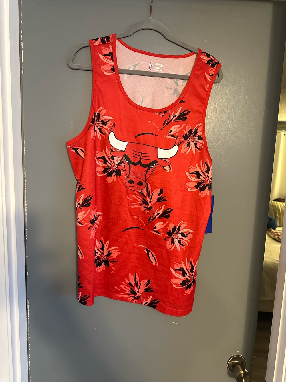 NBA Chicago Bulls Red Floral Tank Top with Bulls Logo
